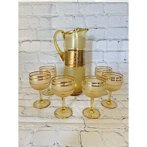 7 piece set Bohemian Glass Czech Crystal Cocktail Pitcher and glasses